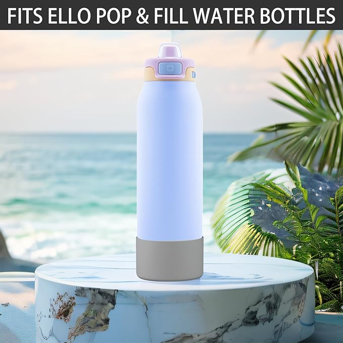 2 PCS Silicone Bottom for Ello Pop 32 OZ Water Bottle, Water Boot for Ello Pop,Avoid Scratches and Noise (Gray, 22oz)