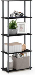 Furinno TURN-N-TUBE Storage Shelves, 5-Tier Book Shelf, Corner Shelf, Toolless Open Shelves, for Organization and Storage, Living Room, Garage, Home Office, Black