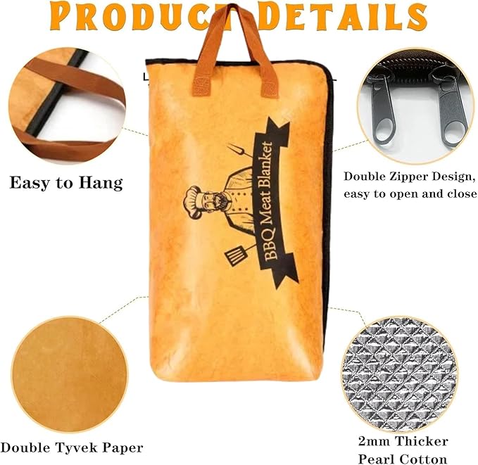 BBQ Blanket for Resting Meat,Insulated Smoker Meat Resting Blanket,Reusable Smoker Grilling Meat Insulated Resting Bag with Wide Mouth,BBQ Accessories for Large Brisket/Beef/Pork Shoulders