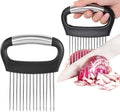 JAYVAR Large Onion Holder for Slicing, Large Onion Cutter Vegetable Chopper, Stainless Steel Tomato Slicer for Potato Lemon, Practical Meat Tenderizer Tool, Kitchen Food Slicer Guide for Neat Slicing