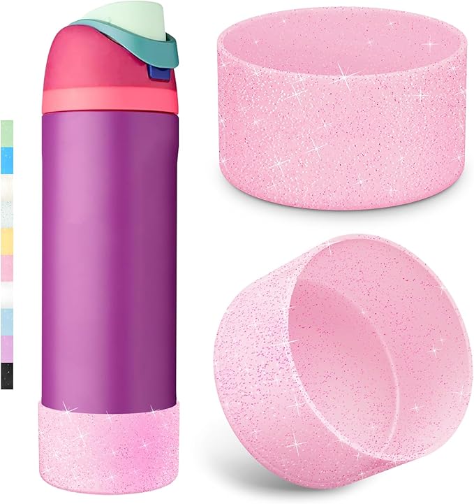 2PCS Glitter Silicone Boot for Owala Water Bottle, Anti-Slip Protective Sleeve for Owala Twist,FreeSip and Flip Stainless Steel Water Bottle, BPA-Free, Dishwasher Safe, Accessories