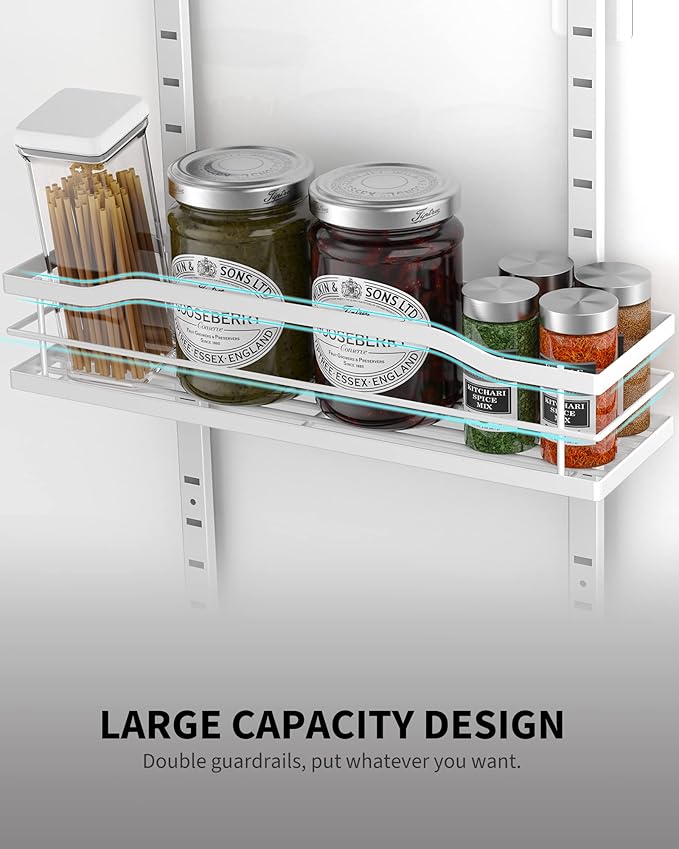 Moforoco White Narrow 9-Tier Over The Door Pantry Organizer, Pantry Organization and Storage, Metal Hanging Basket Wall Spice Rack Seasoning Shelves, 12.2"