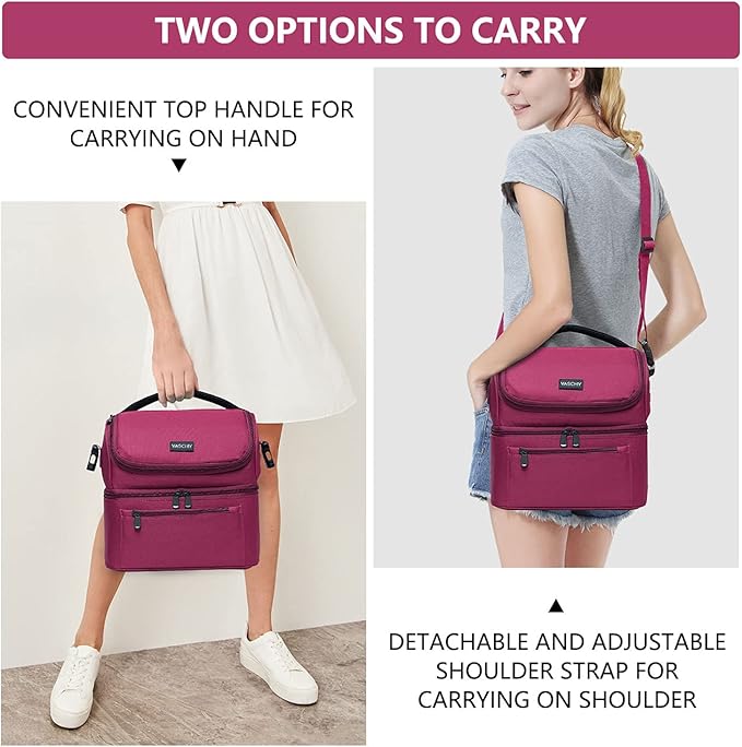 VASCHY Lunch Bag, Insulated Lunch Box Leak-proof Cooler Bag in Dual Compartment Lunch Tote for Men, Women, 14 Cans (Burgundy)
