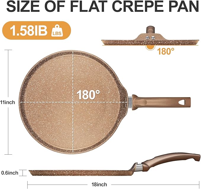 Innerwell 11 inch Nonstick Crepe Pan, Granite Coating Flat Skillet Dosa Tawa Tortilla Pan, Large Pancake Griddle Comal Pan, Compatible with All Stovetops, PFOA Free