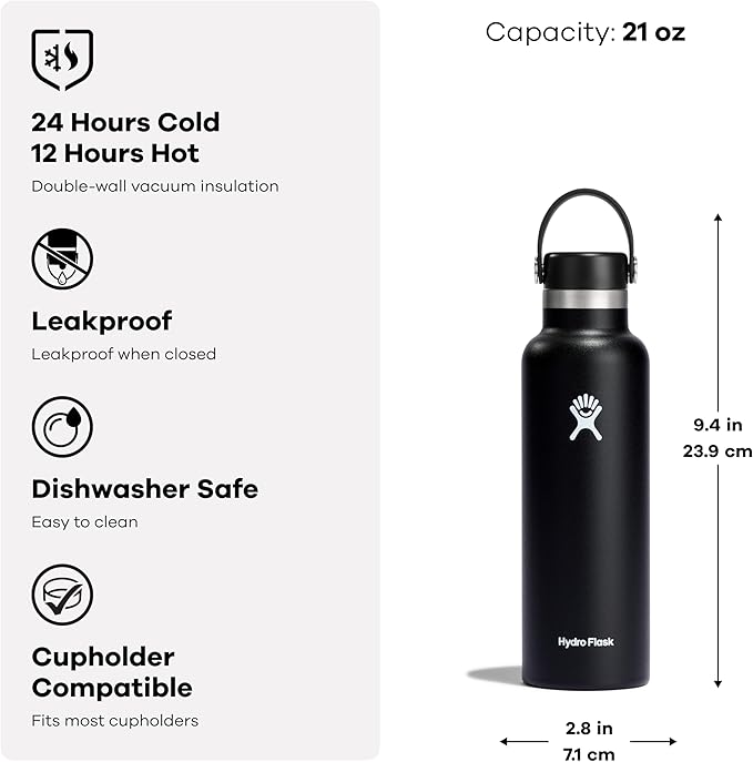Hydro Flask Water Bottle - Insulated Stainless Steel - Non Spill, Leakproof in 21 Oz Reef Pink