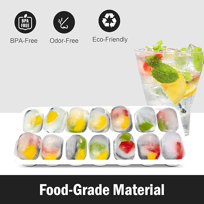 DclobTop Ice Cube Trays with Lid, 5 Pack Stackable Ice Cube Maker for Freezer with Removable Lids, BPA-Free Rectangular Mold Set, Easy-Release Plastic & Silicone Tray for Cocktail, Coffee -Black