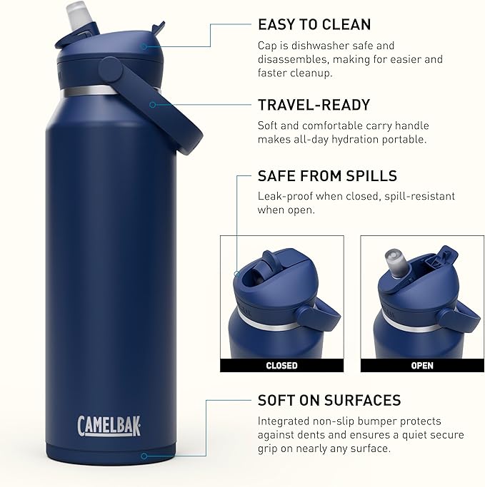 CamelBak Thrive Flip Straw Insulated Stainless Steel Water Bottle Navy, 40oz