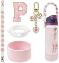 SITKOL Silicone Boot Cute Monogram Set Compatible with Owala Water Bottle 24 oz, 32 oz, 40 oz - Perfect Letter Owala Accessories for Owala Tumbler, Owala Free Sip, Pink Owala, Black Owala