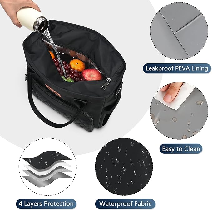 MIYCOO Lunch Bag Lunch Box Women - Leakproof Insulated Lunch Cooler Bag for Men Women - Large Lunch Tote Bags Adults, Black