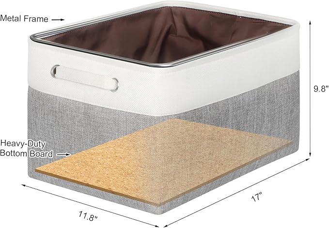 Kntiwiwo Foldable Storage Bin Collapsible Fabric Storage Basket Cube with Durable Handles Closet Organizer Bins for Organizing Shelves Drawers, Set of 3, 17" x 11.8" x 9.8", Grey