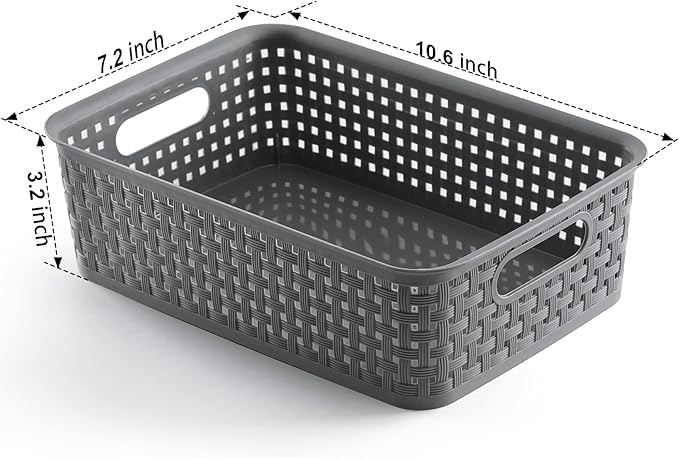 [ 12 Pack ] Plastic Storage Baskets - Small Pantry Organization and Storage Bins - Household Organizers for Laundry Room, Bathrooms, Bedrooms, Kitchens, Cabinets, Countertops, Under Sink or On Shelve
