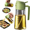 TrendPlain 16oz/470ml Glass Olive Oil Sprayer for Cooking – 2 in 1 Olive Oil Dispenser Bottle for Kitchen Gadgets and Air Fryer Accessories, Salad, BBQ - Green