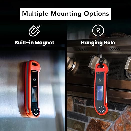 ChefsTemp Digital Instant Read Meat Thermometer with Ambidextrous Backlit for Grilling, Food, BBQ, Kitchen Cooking, Oil Deep Frying & Candy (Red)