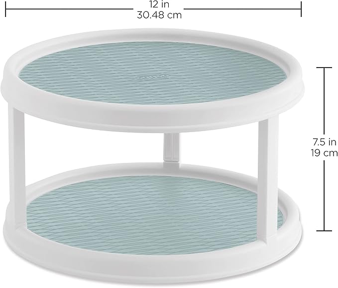 Copco Non-Skid 2 Tier Pantry Cabinet Lazy Susan Turntable, 12-Inch - Organize Kitchen, Bathroom, Home Office, Laundry Room, Garage, Craft Room - Kitchen Turntable & Pantry Organizer (Buxton Blue)