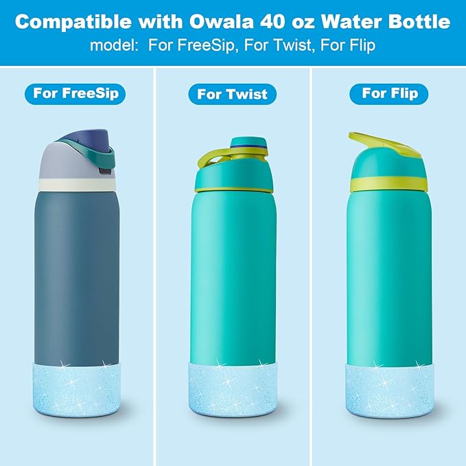 2 PCS Glitter Silicone Boot for Owala Water Bottle, Anti-Slip Protective Sleeve for FreeSip/Twist/Flip Stainless Steel Water Bottles Accessories