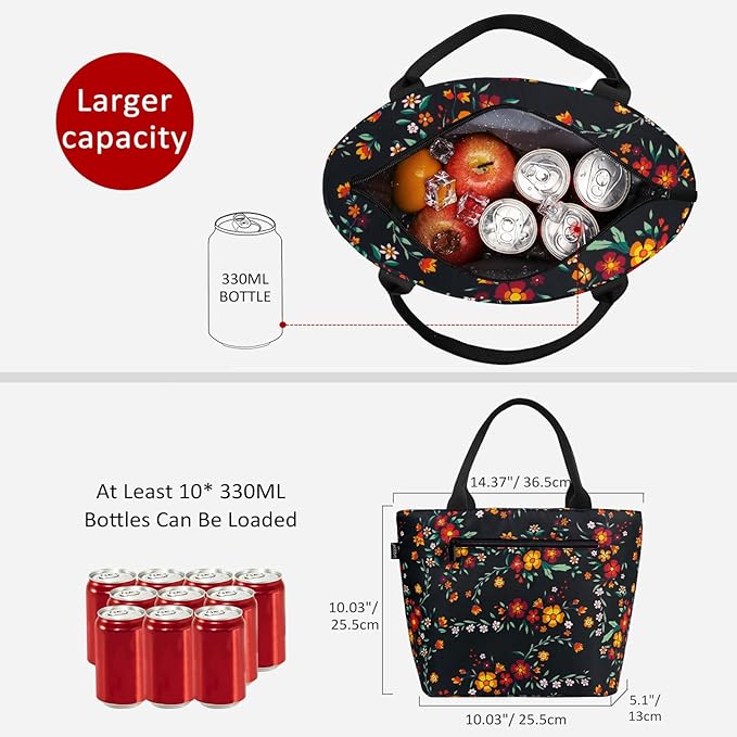 Gloppie Lunch Bag Women Insulated Lunch Box Leakproof Lunch Tote Bag for Work Cute Cooler Bags Stylish Flower