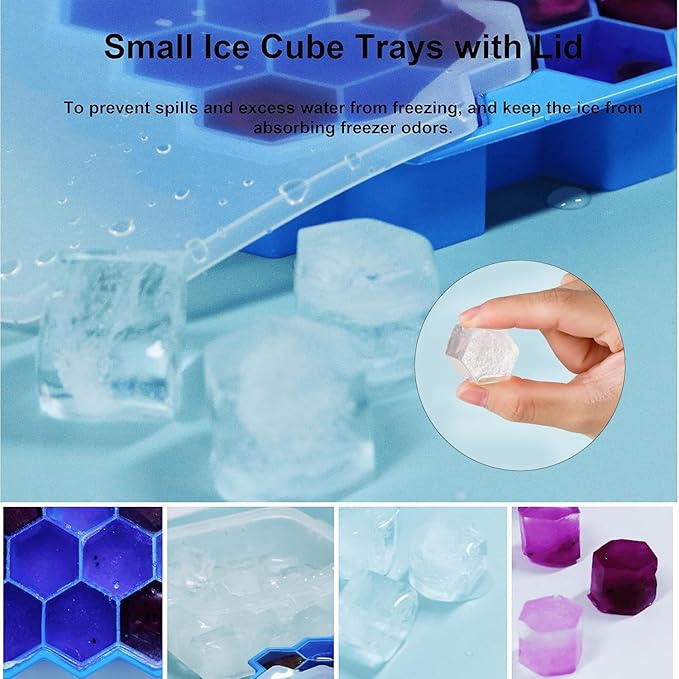 Ice Cube Trays for Freezer with Lid-37 Grid Silicone Ice Cube Tray with Lid for Small Ice Cube Molds,Easy-Release Reusable Ice Cube in Ice Bucket for Iced Coffee Cup