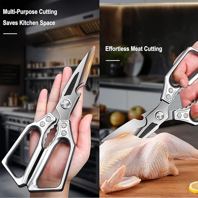 Kitchen Shears Heavy Duty All Purpose Kitchen Scissors, Utility Stainless Steel Blades with Ergonomic Handles for Home, Office, Easy Cutting Chicken Bones, Meat, Cardboard, Vegetables, Leather
