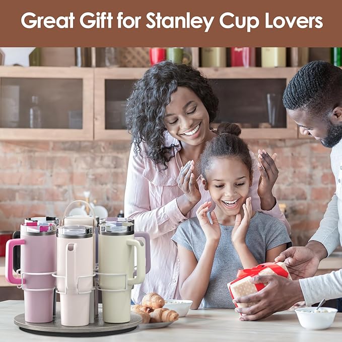 Water Bottle Organizer for Stanley 20/30/40oz, Rotating Stanley Cup Organizer Holder, Bottle Organizer for Stanley Simple Modern Owala Yeti, Tumbler Lazy Susan, Gray