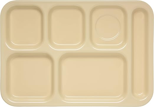Carlisle FoodService Products Right Hand 6-Compartment Melamine Tray 14.5" x 10" - Tan (Pack of 12)