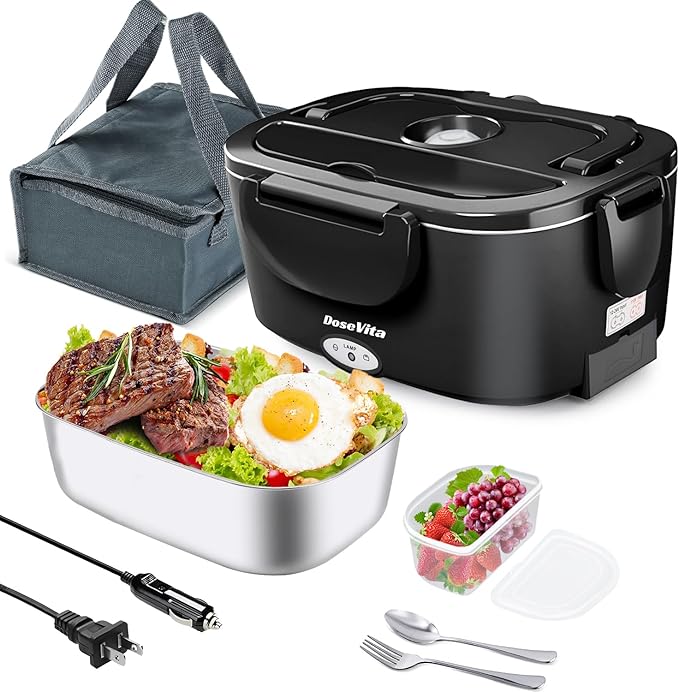 Electric Lunch Box for Adults, 80W Heated Lunch Box 1.5L 304 Stainless Steel Portable Food Warmer,12/24/110V Lonchera Eléctrica Portátil for Car, Truck, Work, Travel