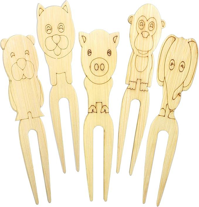 BLUE TOP 100pcs Cute Animals Food picks for Party Bamboo Mini Forks 3.5inch Food picks Bamboo Enviromental material Reuseable Mini Appetizers Picks for Food,Appetizer,Pastry Children's Day