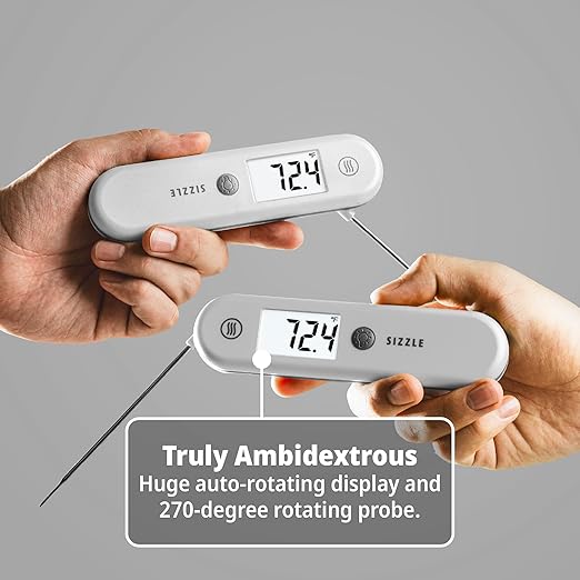 ThermoWorks SIZZLE Digital Meat Thermometer – Instant Read in 2 Seconds, Waterproof, Folding Probe with Magnetic Back, Auto-Rotating Backlit Display, for Cooking Food, Grill & BBQ - Cayenne Pepper Red