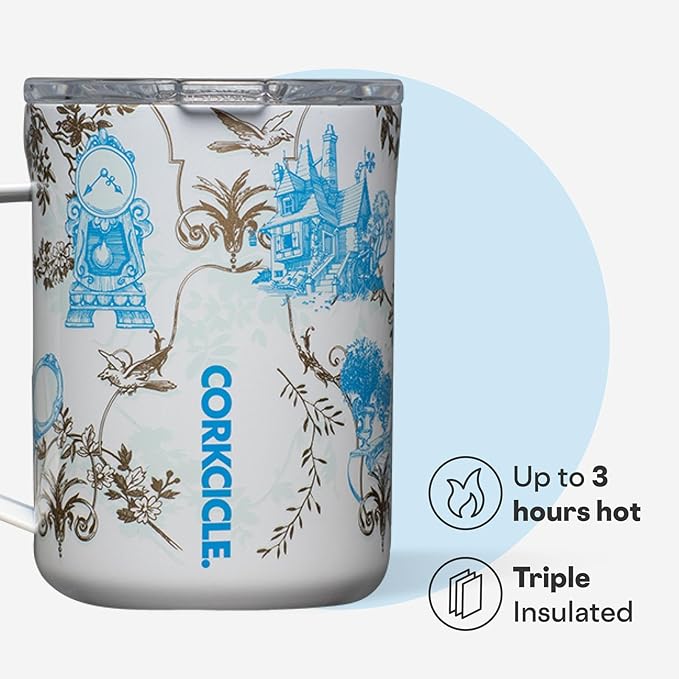 Corkcicle Classic Coffee Mug - Triple Insulated Stainless Steel for Travel - Shatter-Proof Lid - Keeps Drink Hot Over 3 Hours - Holiday Mug Gift - Great for Gifting Warmth - 16 oz - Princess Belle