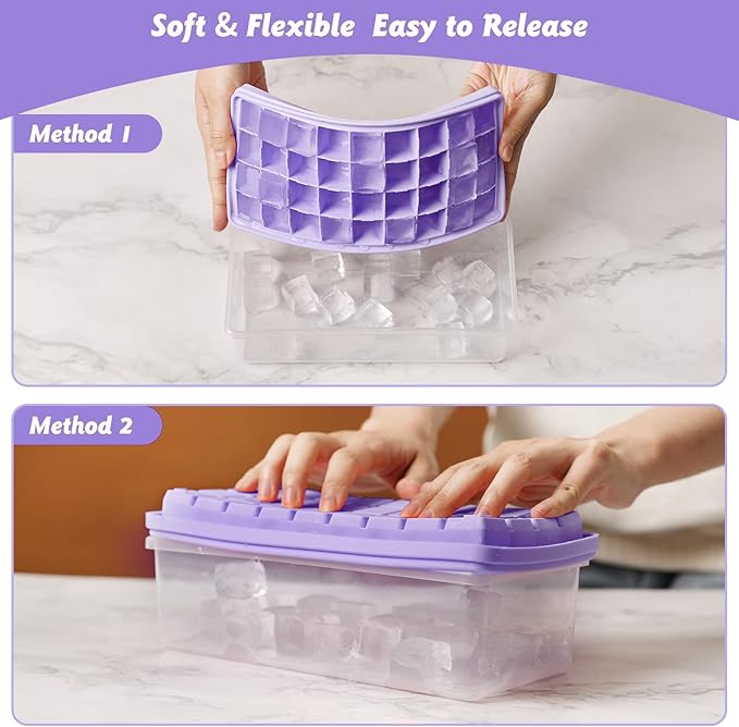 Silicone Ice Cube Tray with Leak-Proof Lid & Storage Bin for Freezer – BPA-Free 36-Piece Nugget Ice Molds, Spill-Resistant Cover & Ice Scoop Container Cover