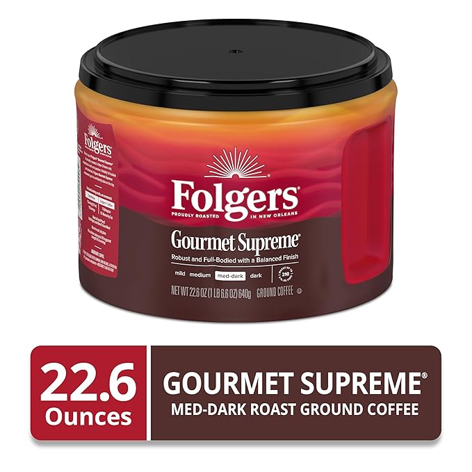 Folgers Gourmet Supreme Medium-Dark Roast Ground Coffee, 22.6 Ounce Canister