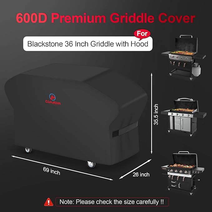 Comnova Griddle Cover for Blackstone 36 Inch Griddle with Hood - Heavy Duty Waterproof, 600D Flat Top Grill Cover for Blackstone Pro Series Griddle