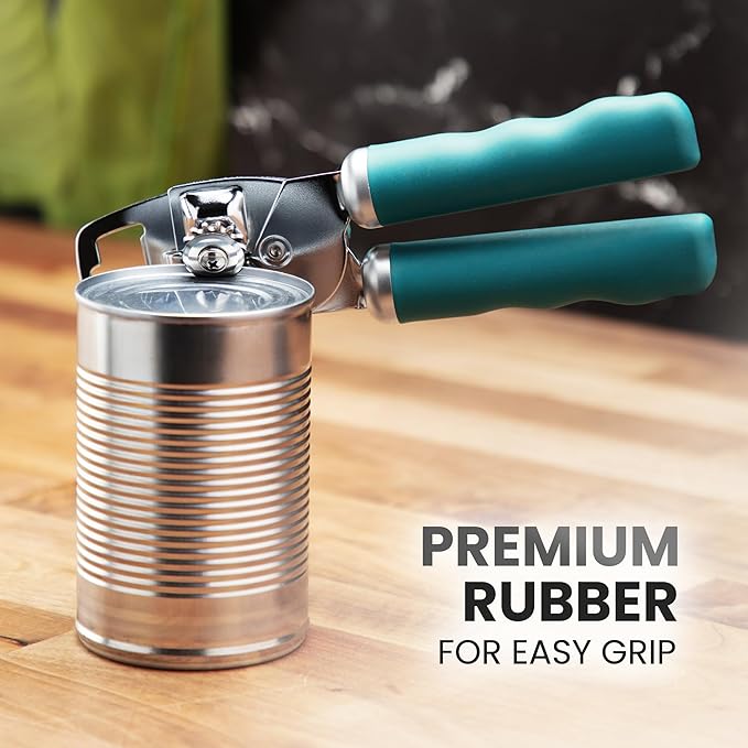 Zulay Kitchen Heavy Duty Stainless Steel Can Opener Manual with Bottle Opener - Rust Proof Manual Can Opener With Turn Knob & Comfy Soft Grip Handles - Emerald