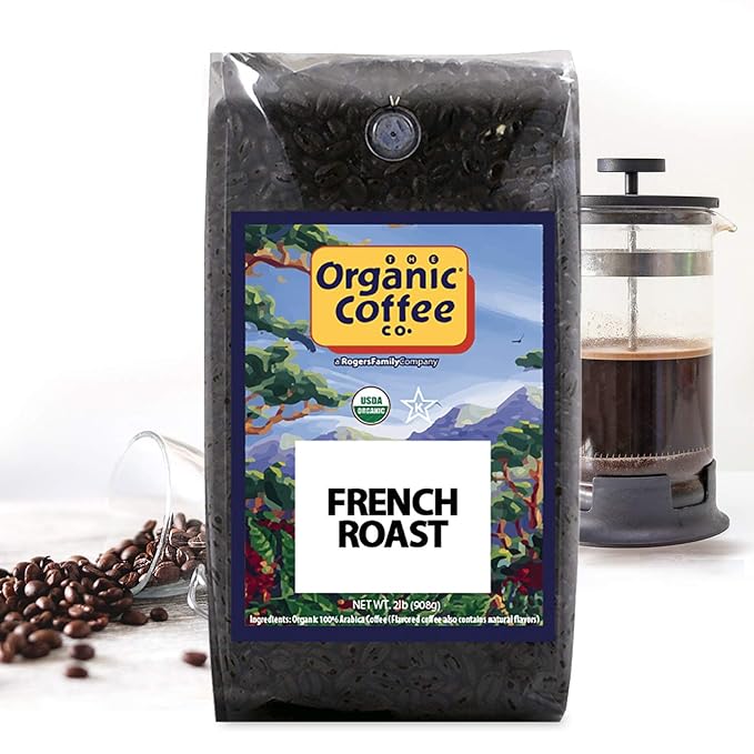 Organic Coffee Co. French Roast Whole Bean Coffee 2LB (32 Ounce) Dark Roast USDA Organic