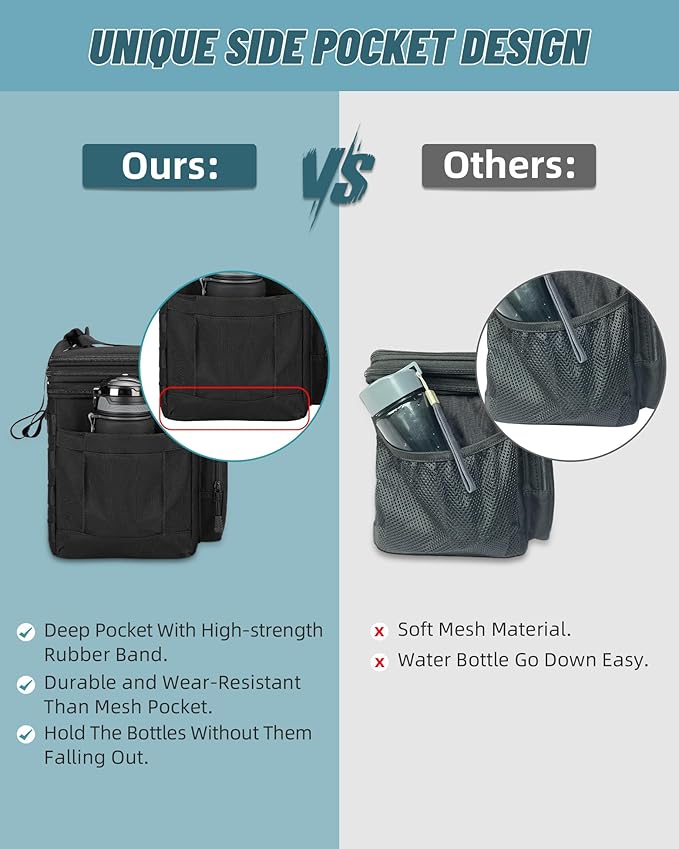 HSHRISH Lunch Box, Large Double Deck Expandable Insulated Lunch Bag, Durable Waterproof Leakproof Tactical Cooler Bag with Flag for Men/Work picnic Trips, 24 Cans/16 L, Black