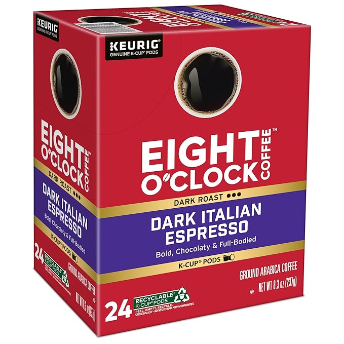 Eight O'Clock Coffee Dark Italian Roast Single-Serve Keurig K-Cup Pods, Medium Roast Coffee Pods, 96 Count