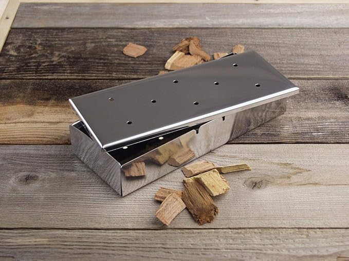THORIUM BBQ Smoker Box | Charcoal Gas Grill Smoker Box for Meat Smoking | Add Delicious Barbecue Flavor to Your Meats | Durable Stainless Steel Hinged Lid | Includes Corn Needle Grilling Accessories