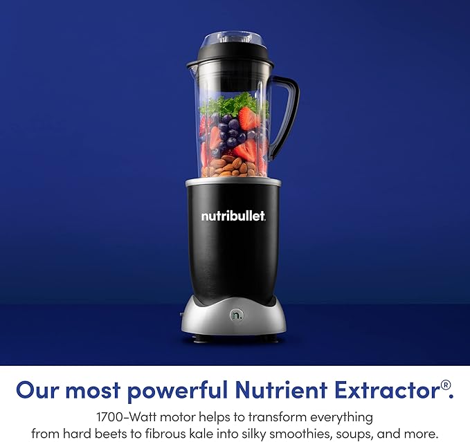 nutribullet® Rx Blender, Hot and Cold Blender, 1700W, 1L Pitcher & 30oz Cup, Extractor Blade, Soups, Hot Liquids, and Sauces, Black, N17-1001