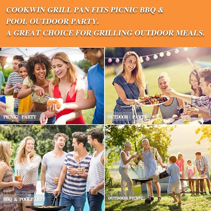 Pre-Seasoned Cast Iron Griddle Pan - 12.6 Inch Round Grill Pan with Dual Handles for BBQ and Stove Top Cooking