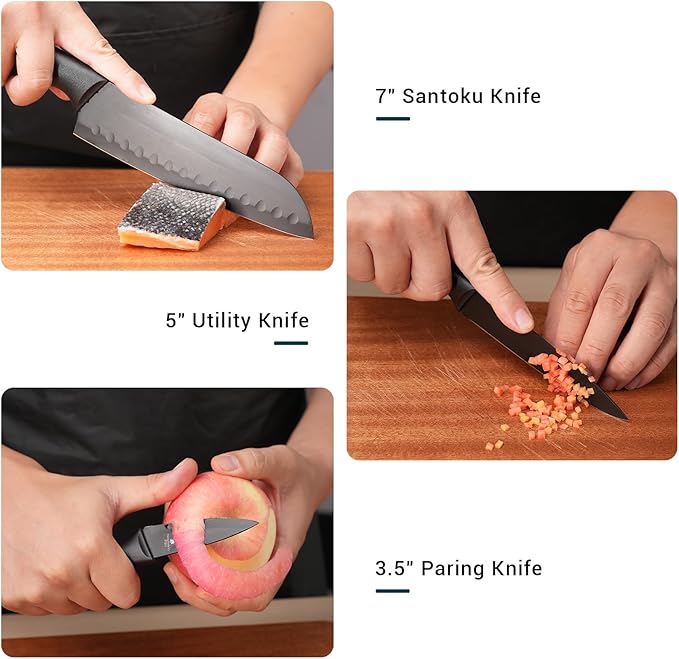 Zhang Xiao Quan Since 1628 15-Piece Kitchen Knife Block Set with Sharpening Steel Knive Set Ergonomic Handle (Black)