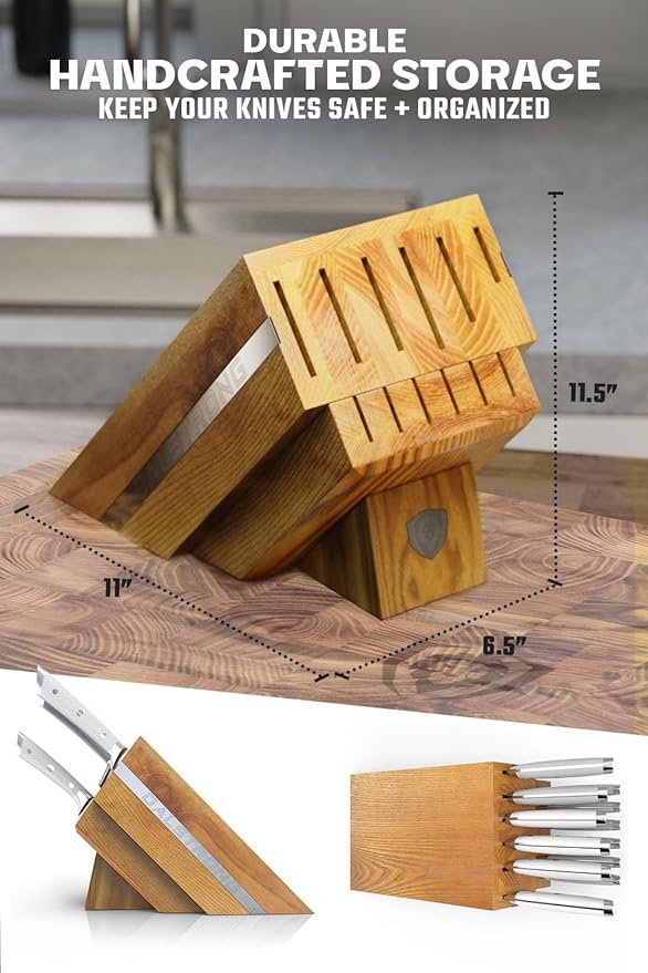 Dalstrong 12-Piece Knife Block Set - Gladiator Series Elite - White Handles - German HC Steel - Hand-Made Manchurian Ash Wood Block - NSF Certified