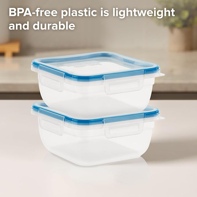 Snapware Total Solution 2-Pack (5.5-Cup) Plastic Food Storage Containers Set, Leakproof & Airtight Locking Lids Square Tupperware, Non-Toxic BPA-Free Lids, Microwave Dishwasher Freezer Safe