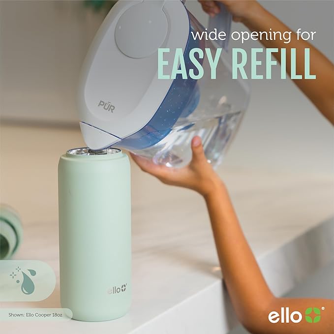 Ello Cooper 40oz Stainless Steel Water Bottle with 2 Lids Chug and Straw | Leak Proof | Double Walled and Vacuum Insulated | Built in Carry Loop | Dishwasher Safe | Yucca
