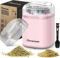 Herb and Spice Grinder, 200W Electric With Stainless Steel Blade, Cleaning Brush - Compact Size 5.11in (Pink)