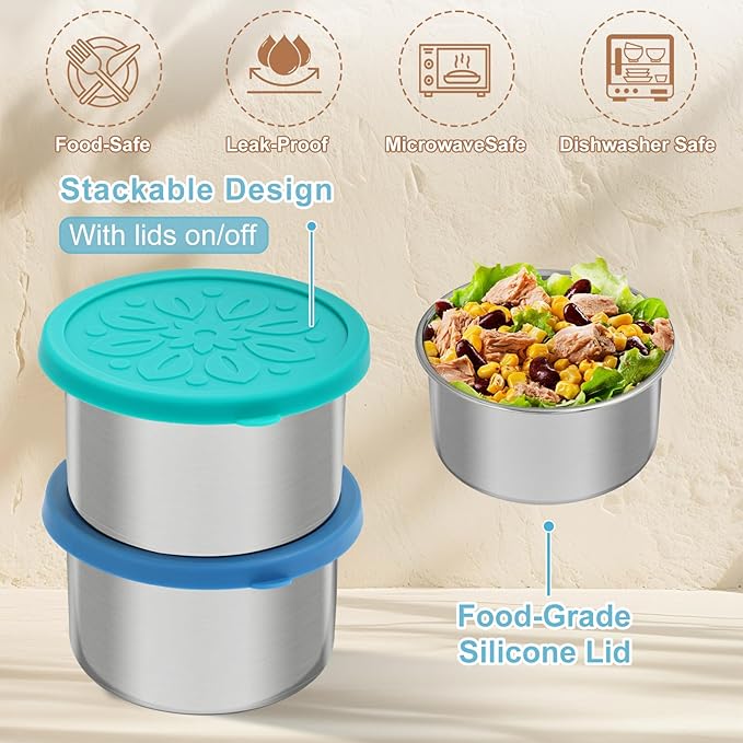 Cmonie 3Pack Stainless Steel Containers with Lids,10/20/33 oz Easy Open Leak Proof Metal Snack Containers,Food Storage Bento Box for Snacks, Fruits (3Pcs-33 oz)