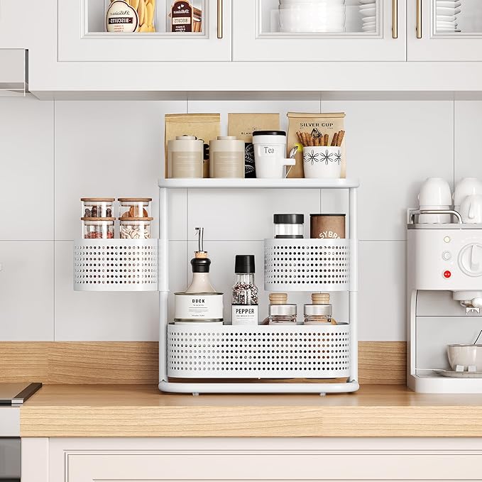 KINGRACK 3-Tier Rotating Bathroom Organizer, Countertop Vanity Tray, Spice Rack Storage, Easy to Assembly Space-Saving Organizer for Bathroom, Kitchen, Laundry Room, White