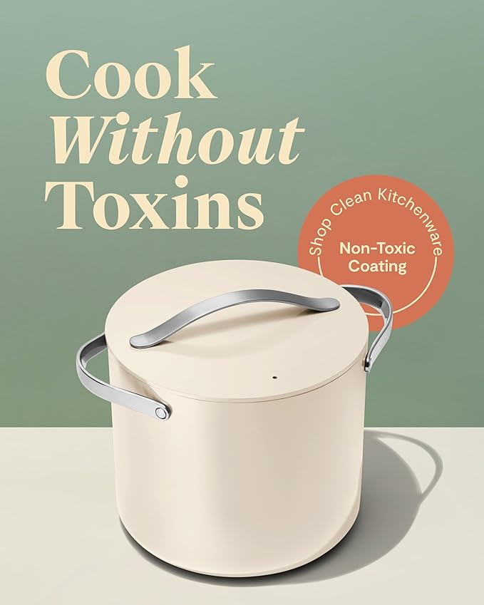 Caraway Stock Pot - 12 Qt Ceramic Coated With Lid - Free From Forever Chemicals - Large for Bigger Batches - Perracotta