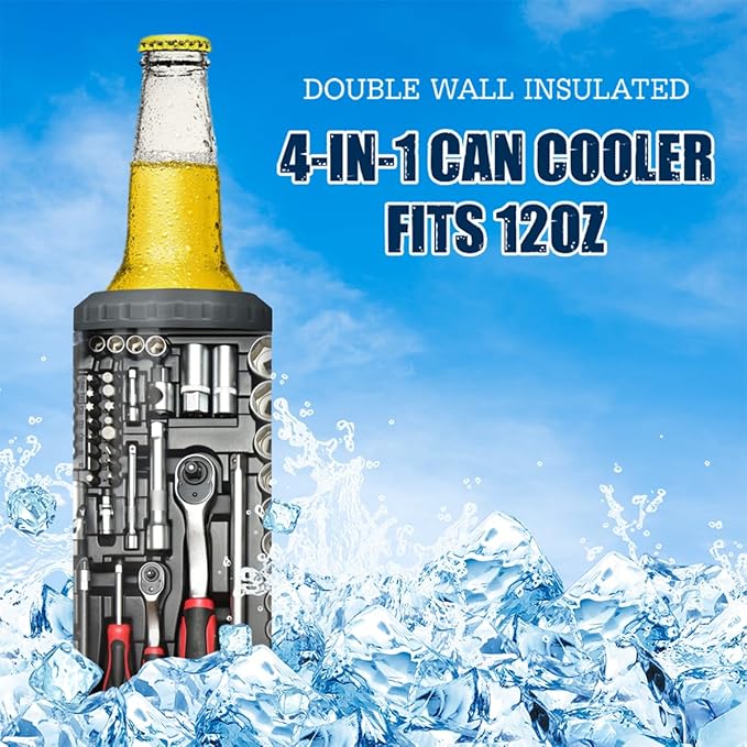 SANDJEST Mechanics Tumbler Machanic Dad Tool Box 4 in 1 12oz Tumbler Can Cooler Coozie Skinny Stainless Steel Tumbler Gift for Daddy Father Papa Christmas Birthday Fathers Day