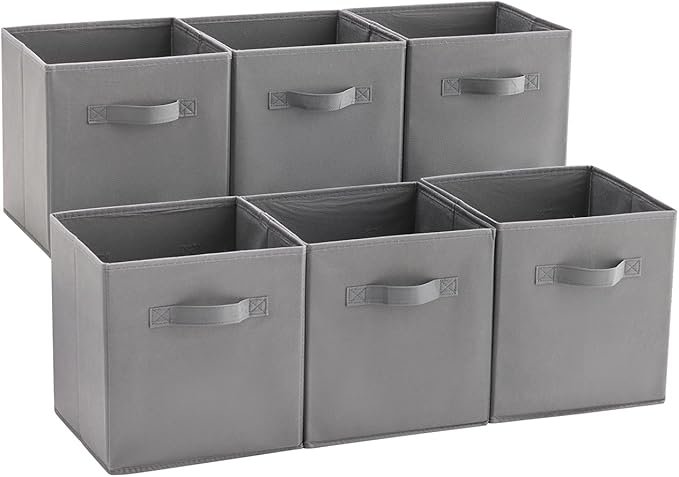 MAX Houser 6 Pack Foldable Fabric Storage Bins with Handles - Ideal for Closet Organization, Bedroom and Nursery (Grey, 10.5"x10.5"x11")