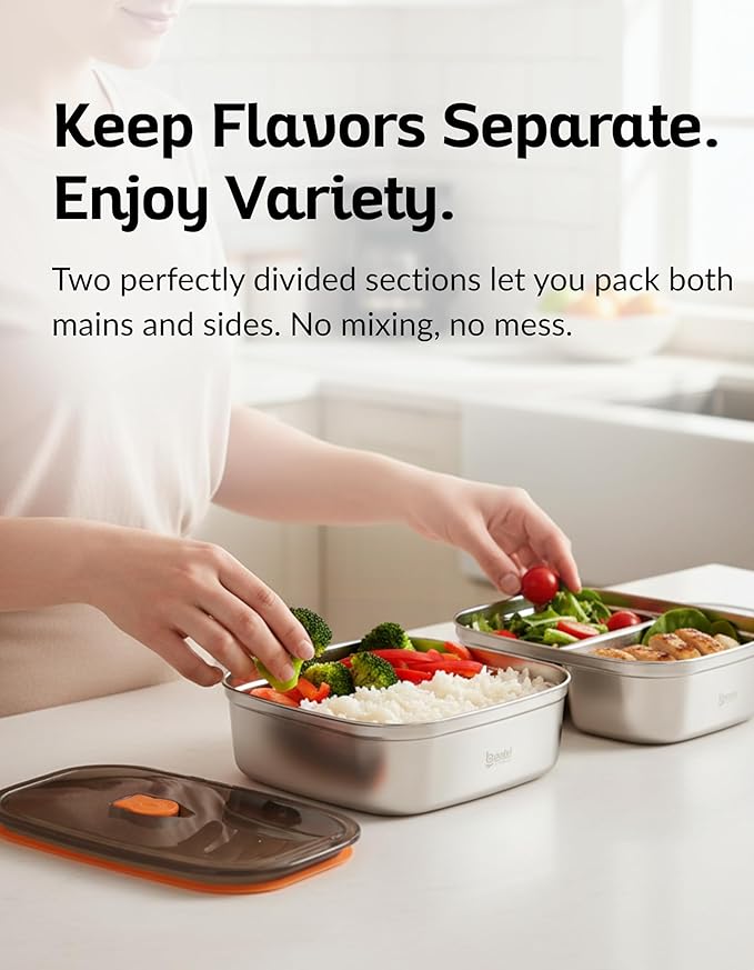 Boxiki Kitchen Bento Lunch Box Set of 2 pcs – Leakproof, BPA Free, Dishwasher Safe Lunch Containers with Compartments – Reusable Bento Box for Adults
