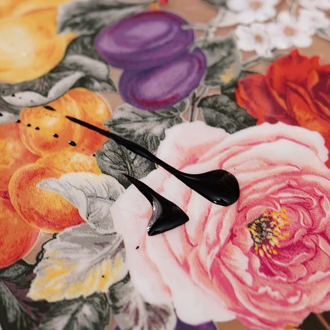 Clear Table Cover Protector Vinyl PVC Round Table Cloth with Floral Fruit Pattern Oil Spill Proof Plastic Tablecloths for Dining Tables Parties Holidays (Floral Fruit, 55 Inches Round)